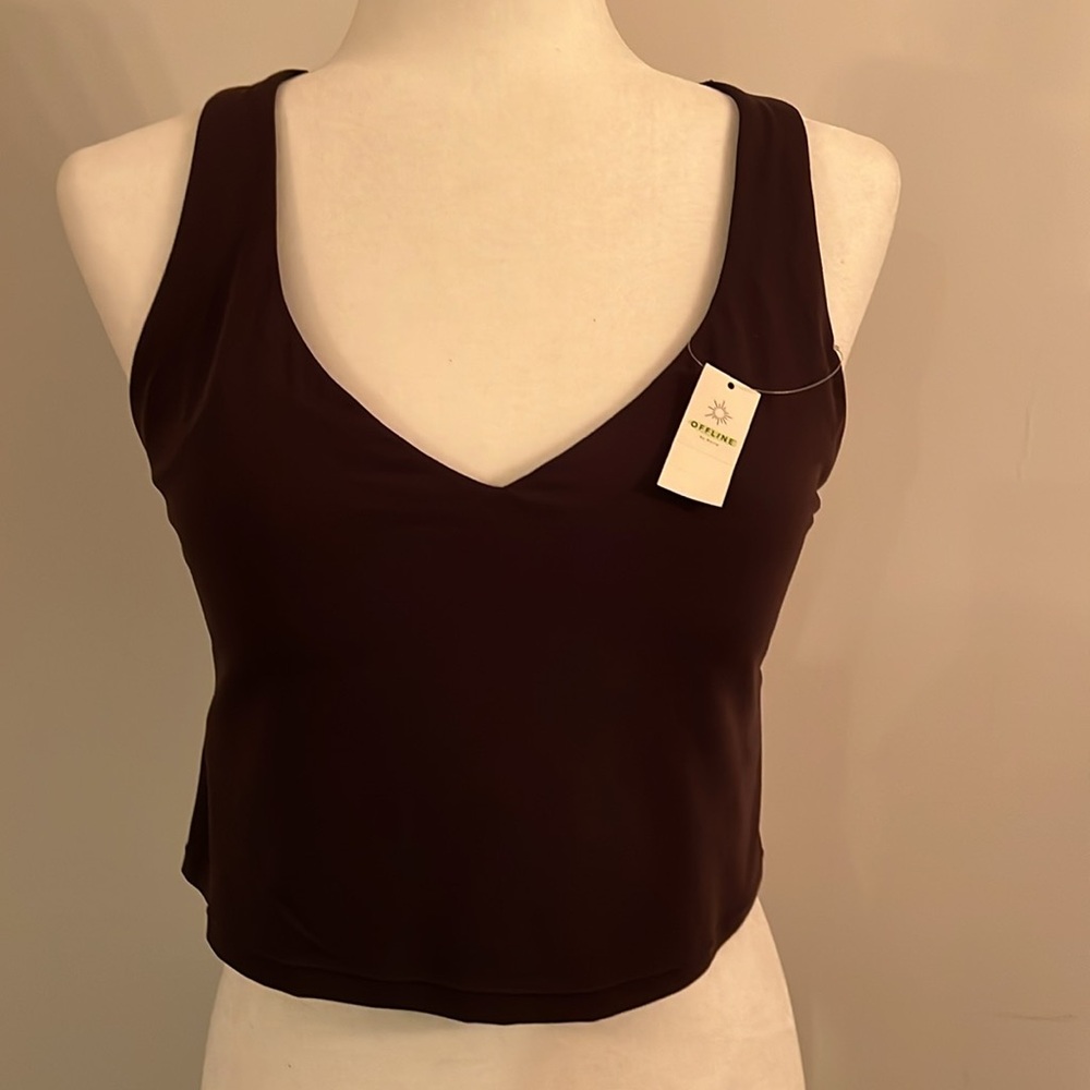 Aerie Offline XL Bra/Sports Bra V-Neck Brown NWT Gorgeous Triangle Back